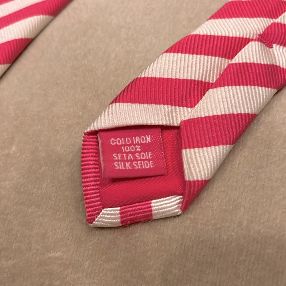 Vintage VICOMTE ARTHUR PALM BEACH Pink & White silk striped men’s necktie 3.75” - Picture 4 of 6